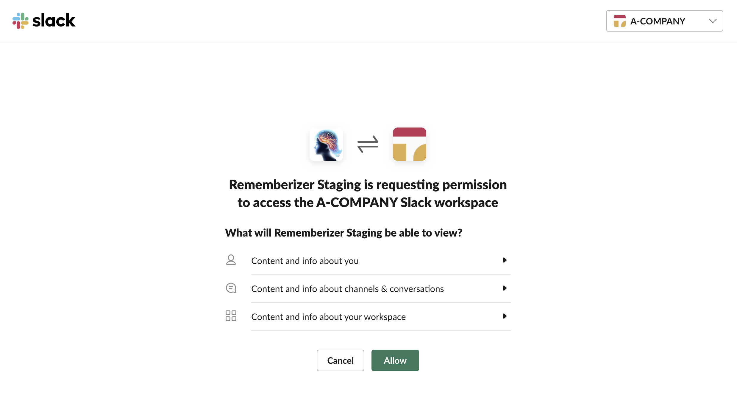 Slack OAuth-Bildschirm