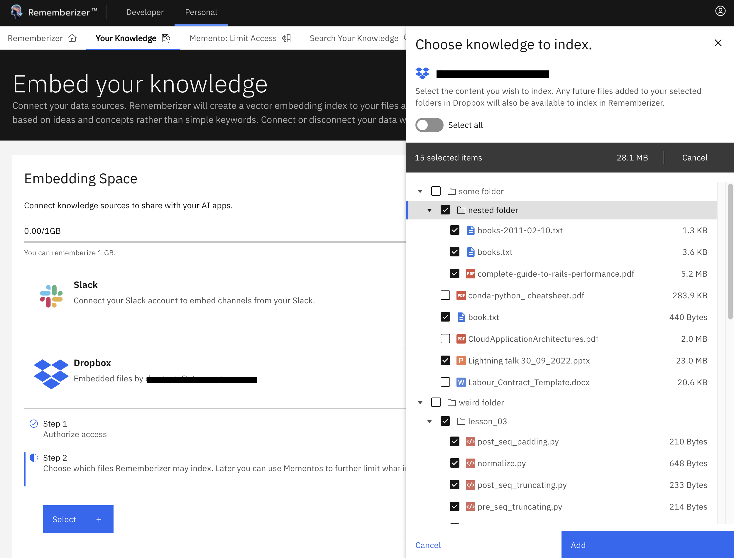 Dropbox-Dateiauswahlpanel