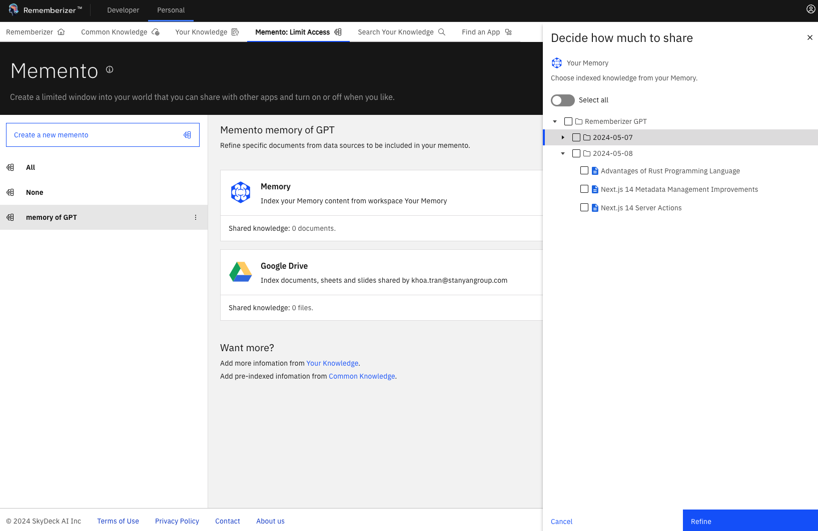 memory memento feature